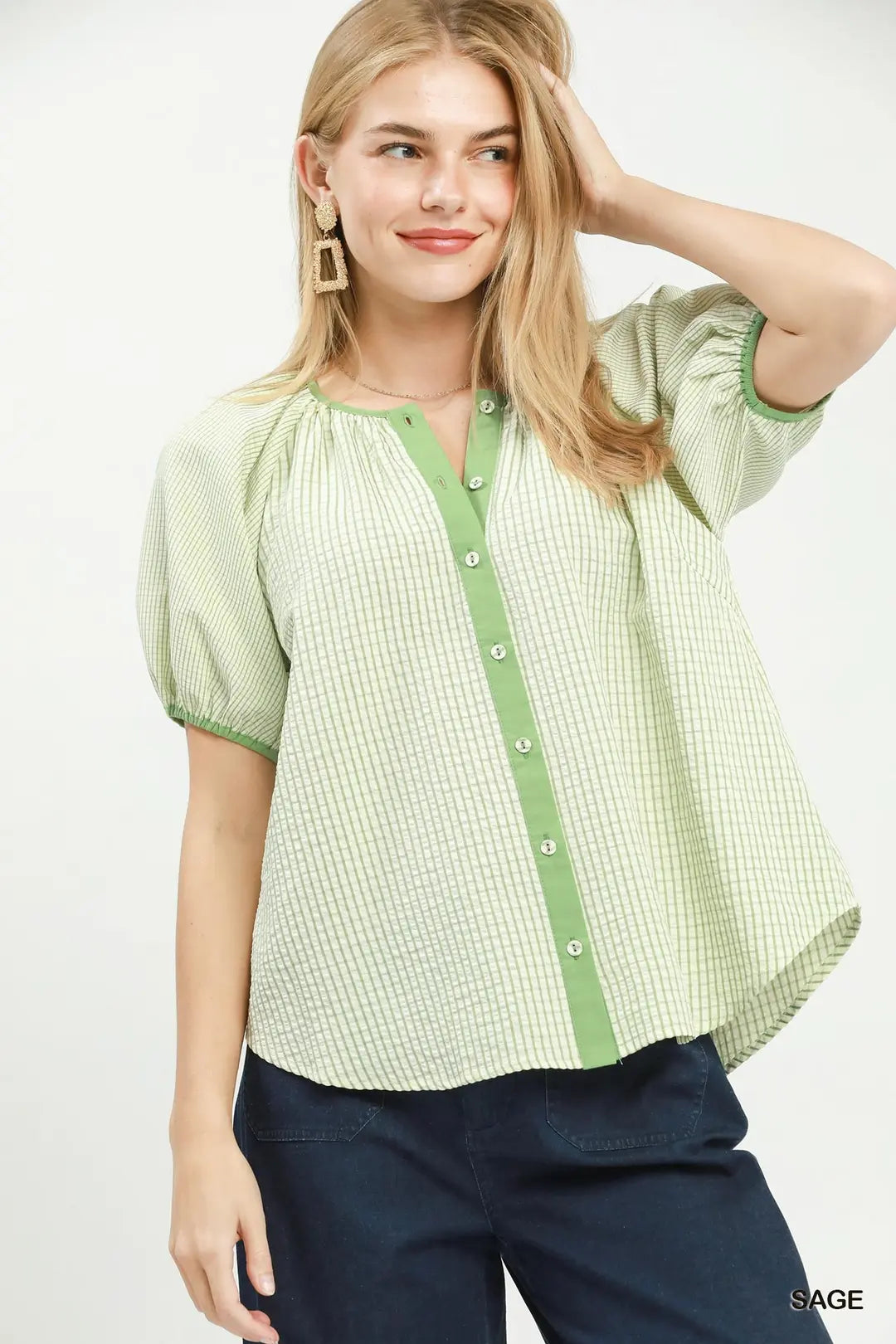 Sage Checkered Top