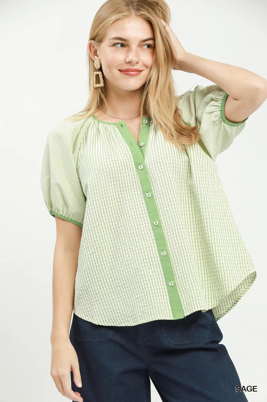 Sage Checkered Top