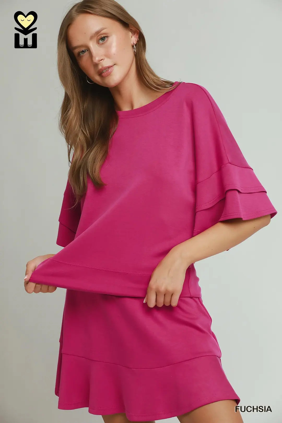 Fushia Ruffle Sleeve Top