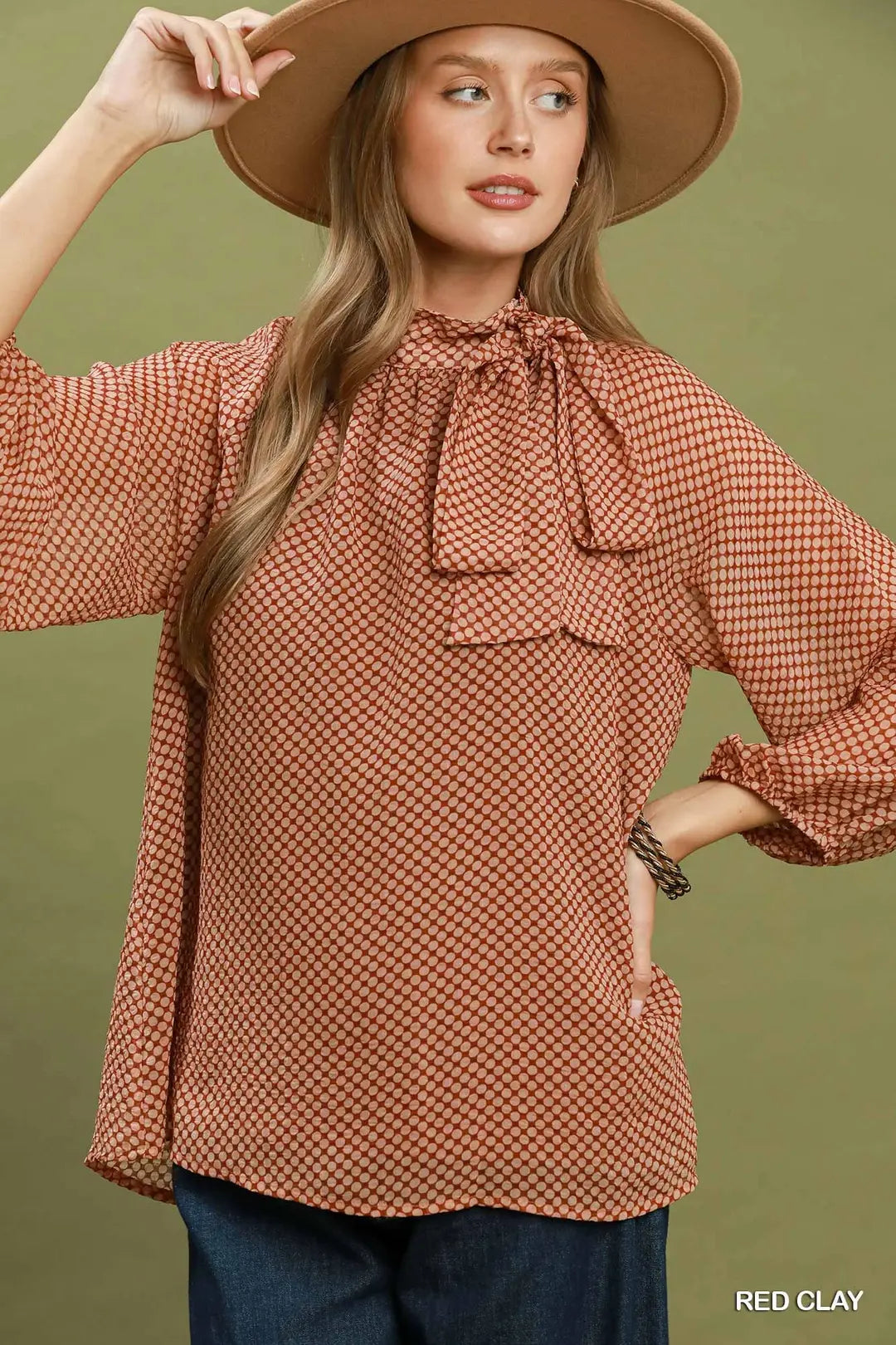 Red Clay Dot Print Long Sleeve Top