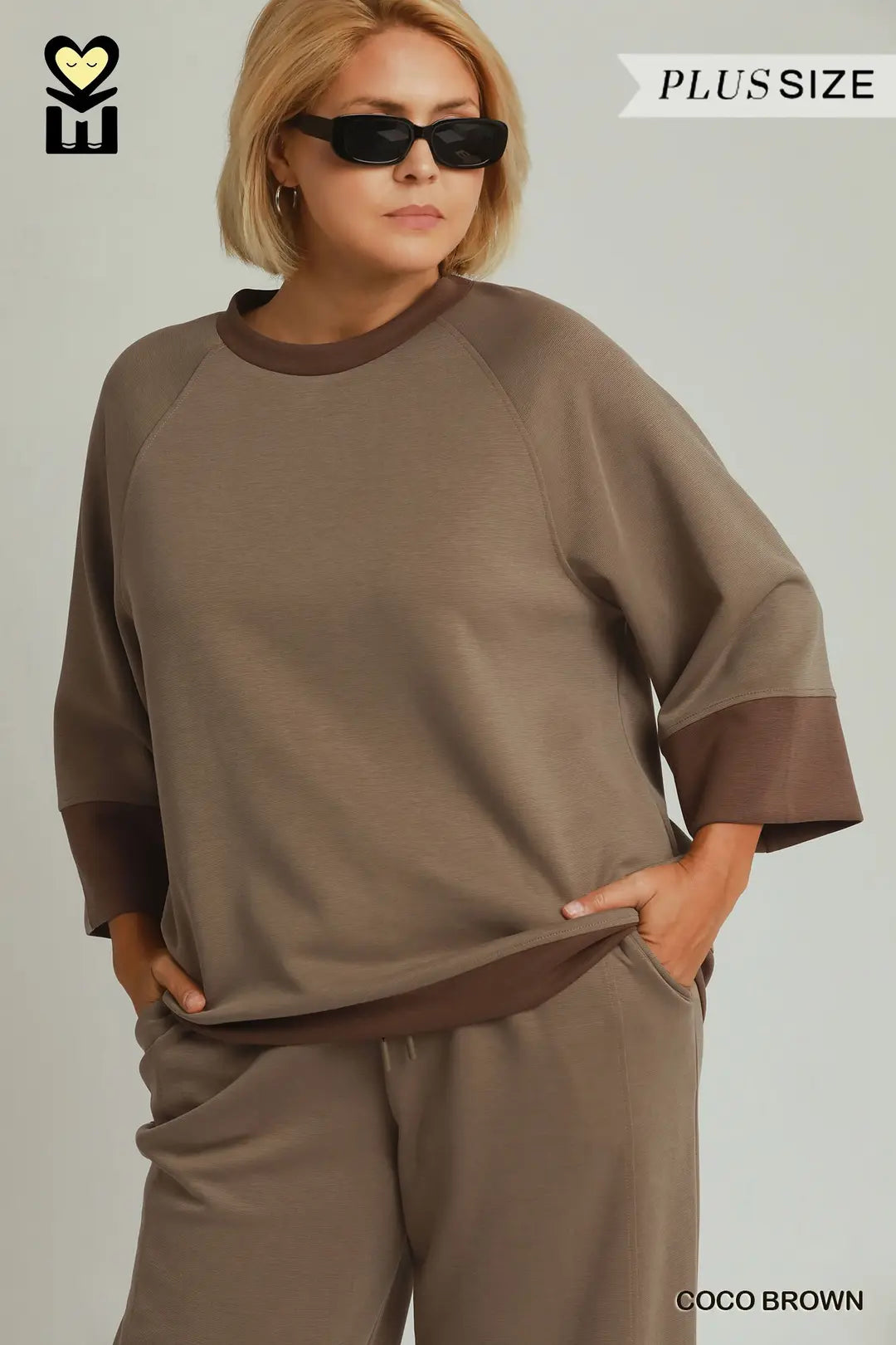 Plus 3/4 Raglan Sleeve Colorblock Top