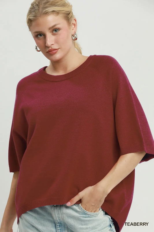 Teaberry Dolman Sleeve Knit Sweater
