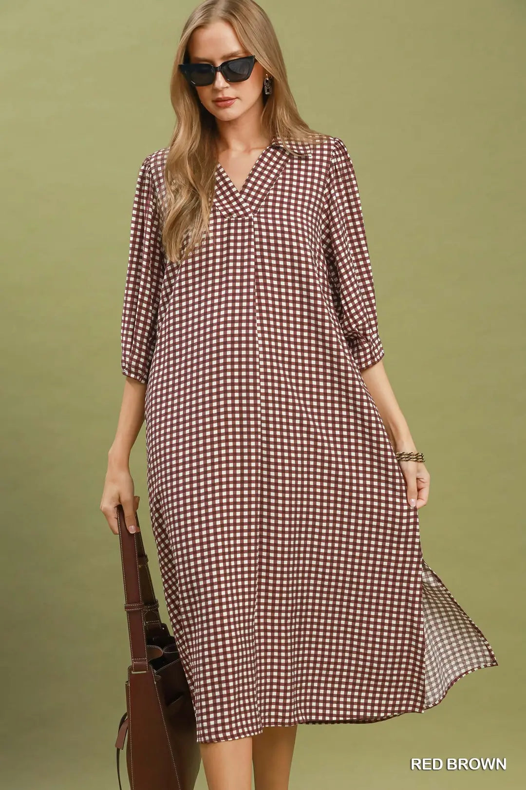 Red Brown Gingham Dress
