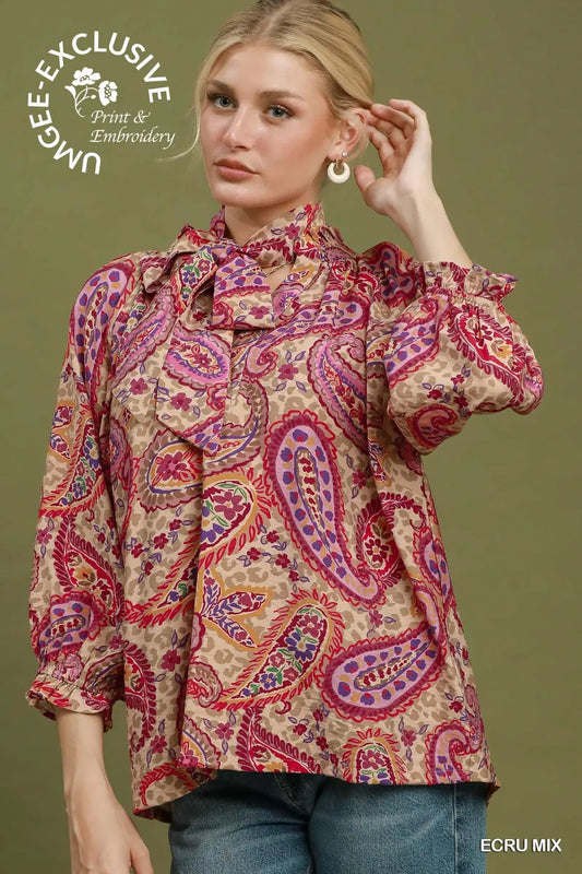 Ecru Mix Paisley Print Top