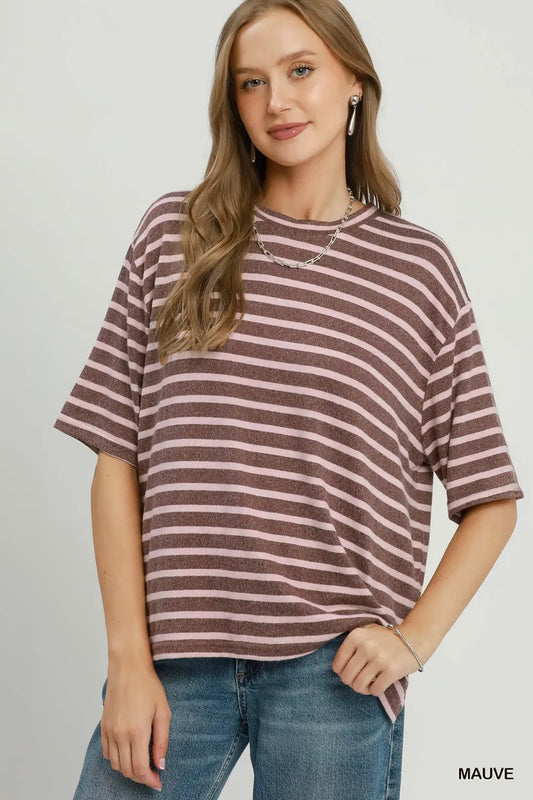 Mauve Striped Relaxed Knit Top