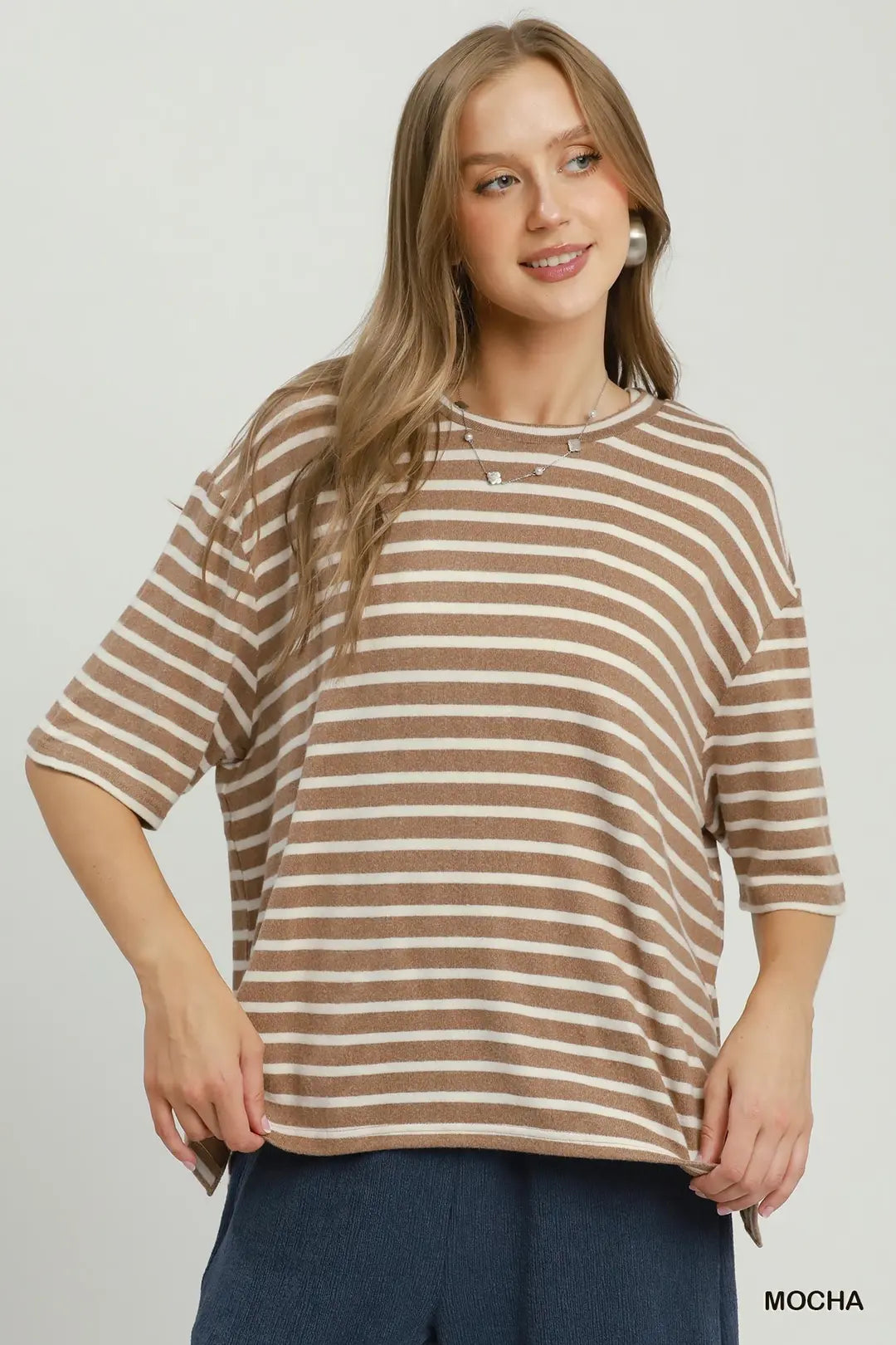 Mocha Striped Relaxed Knit Top