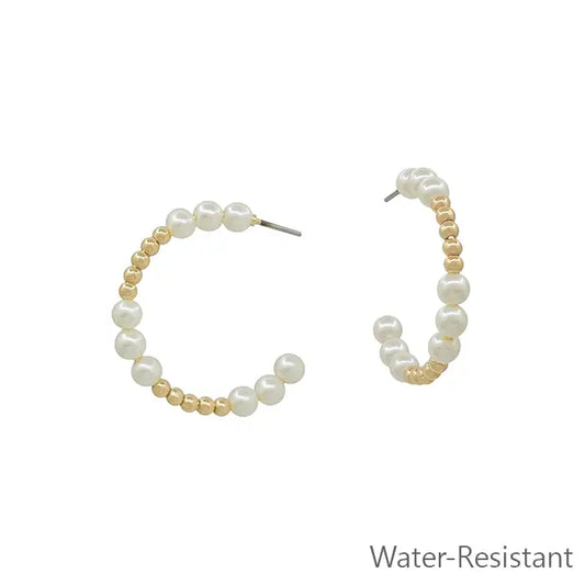 Water Resistant Gold 2mm with 3mm Beaded Hoop Earrings