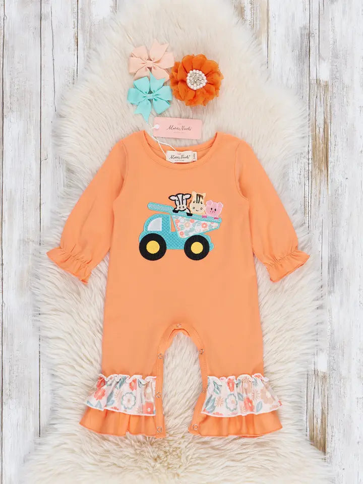 Embroidered Farm Animal Dump Truck Romper
