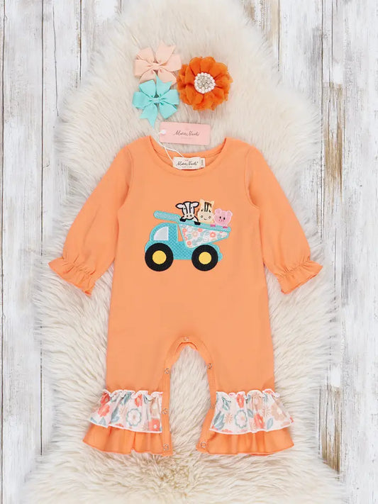 Embroidered Farm Animal Dump Truck Romper