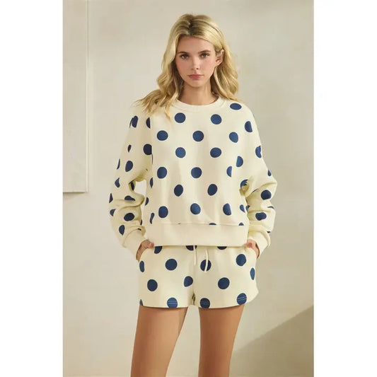 Navy Polka Dot Crew Neck Sweatshirt Set