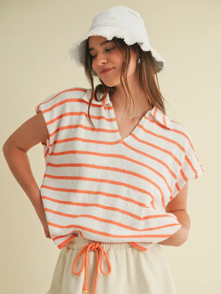 Orange and White Striped Top