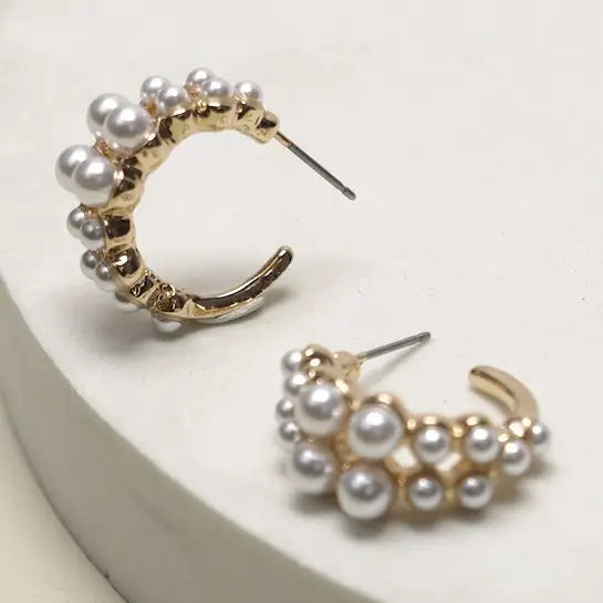 Double Row Pearl Mini Huggie Hoop