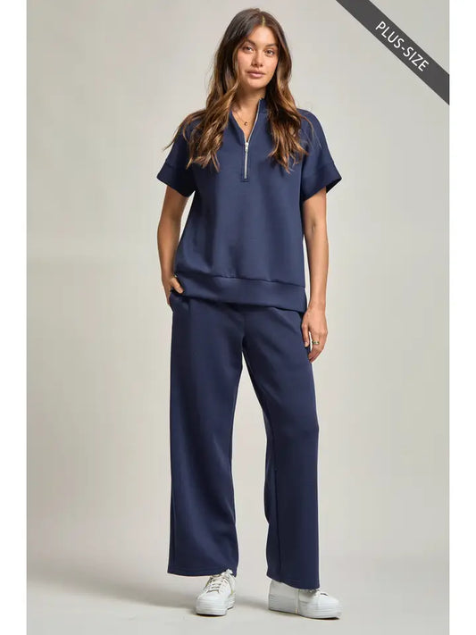 Plus Navy Quarter Zip and Pants Set