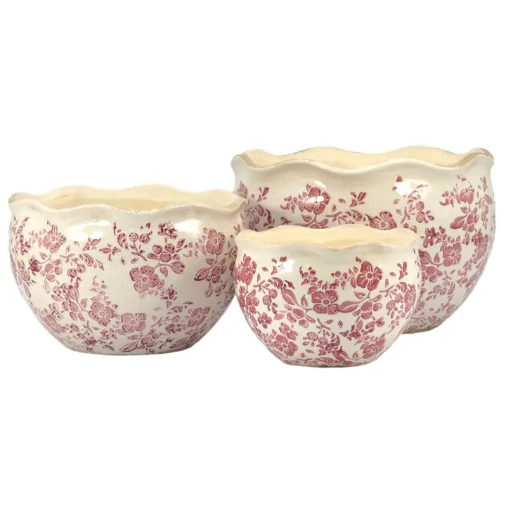 Red and White Rustic Vintage Ceramic Planters