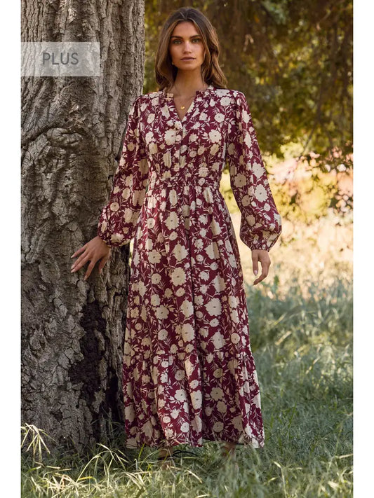 Plus Burgundy Maxi Dress
