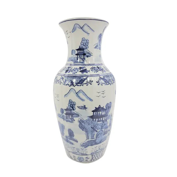 Blue & White Chinoiserie Ceramic Table Vase