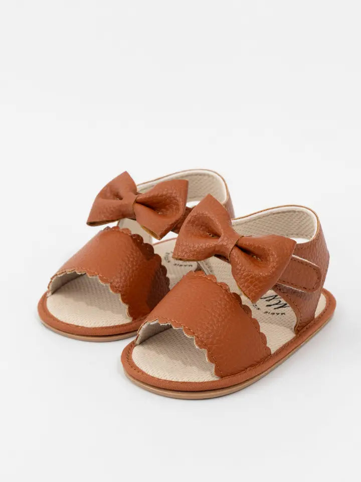 Brown Scalloped Bows Baby Sandal