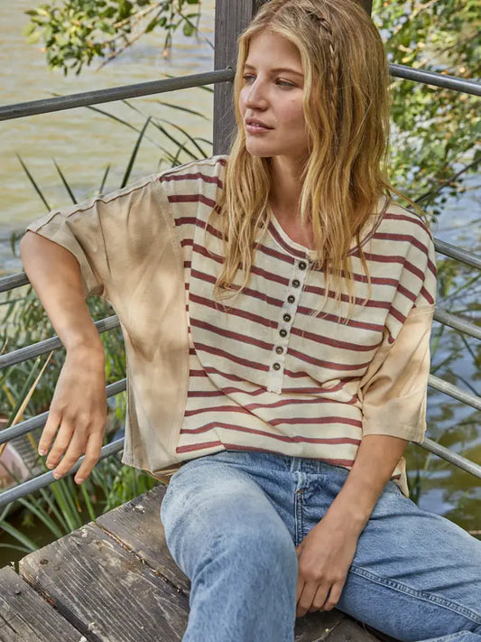 Women's Striped Henley Knit Top