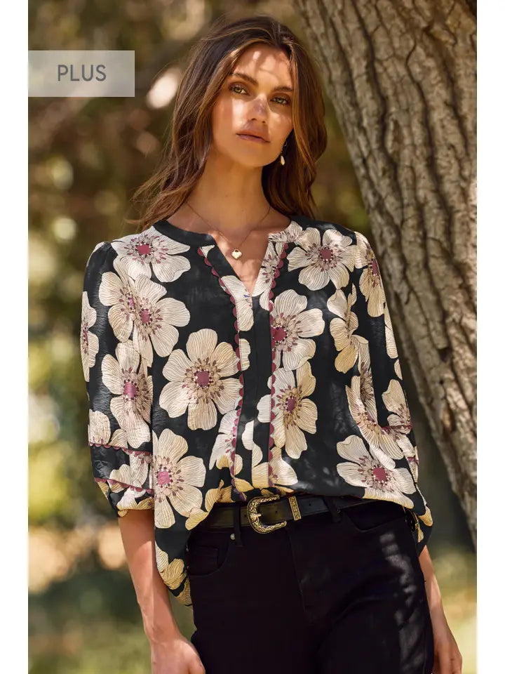 Plus Floral Printed 3/4 Sleeve Blouse