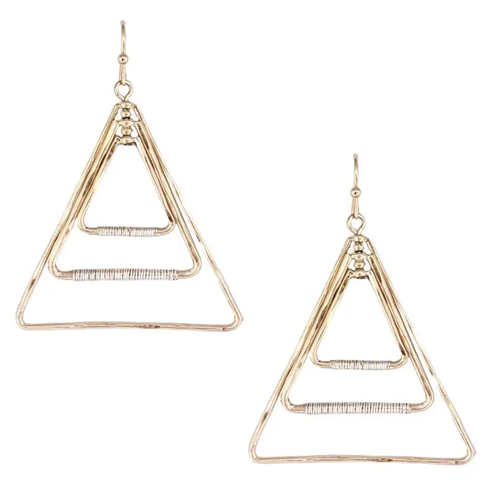 Worn Gold with Silver Accents Triangle Earrings