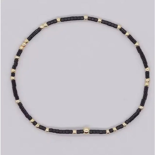 Black Boho Ball Beaded Bracelet
