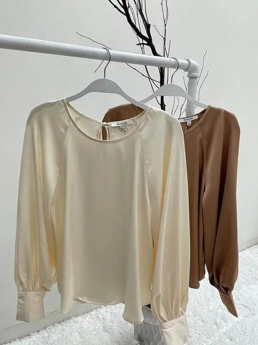 Ivory Satin Round Neck Top