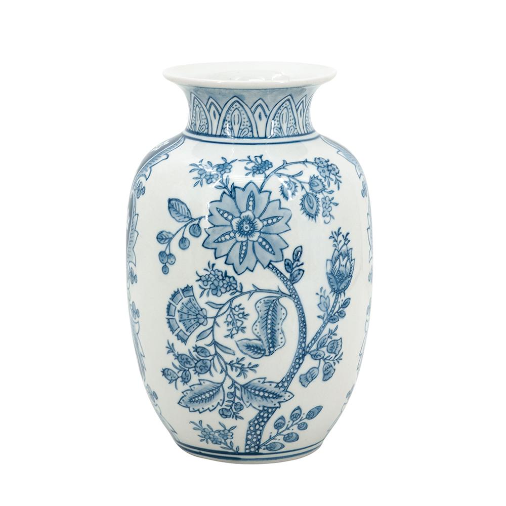 Porcelain Flower Vase w/ Blue White Floral Pattern