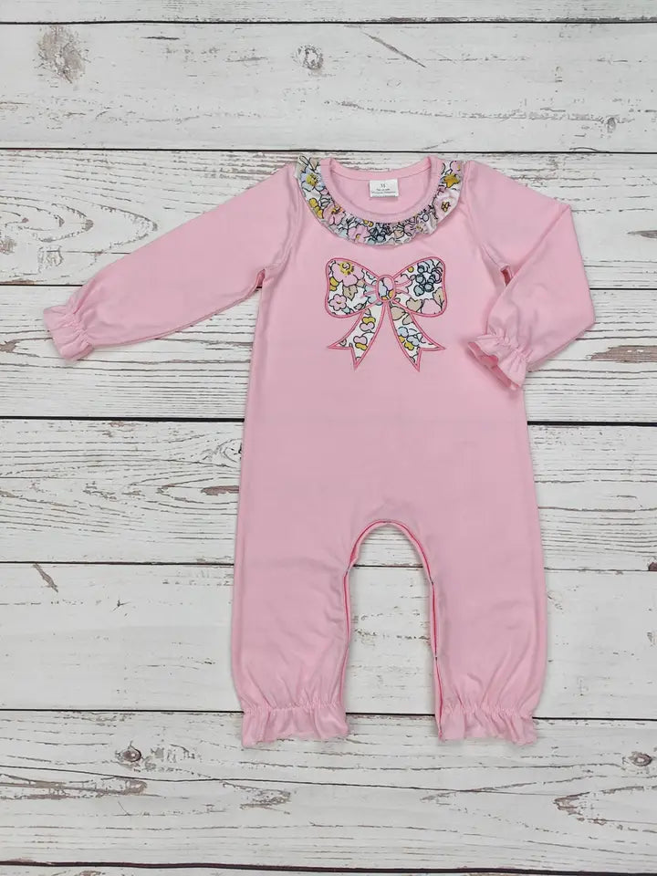 Baby Girls Pink Bow Applique Romper