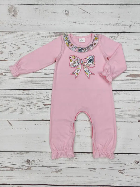 Baby Girls Pink Bow Applique Romper