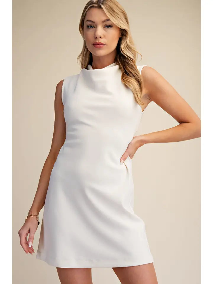Cowl Neck Draped Sleeveless Mini Dress