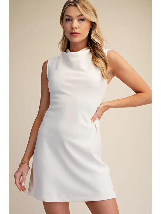 Cowl Neck Draped Sleeveless Mini Dress