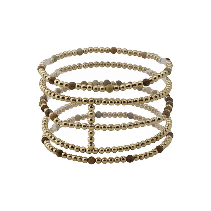 Jasper Brown Cross Stretch Bracelets