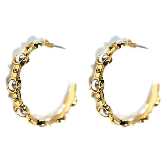 Hammered Gold 2" Hoop with Pearl Accents