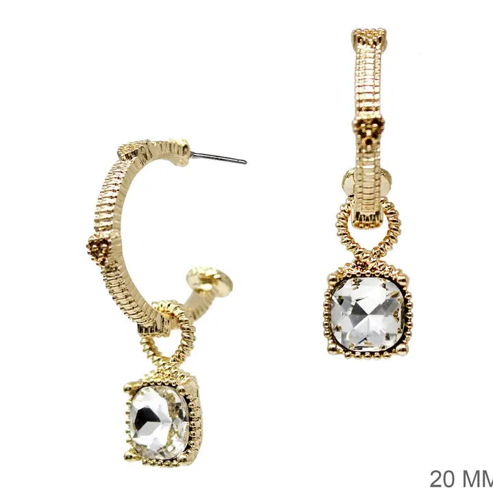 Gold Ribbed 1" Geometric Twisted Crystal Earrings