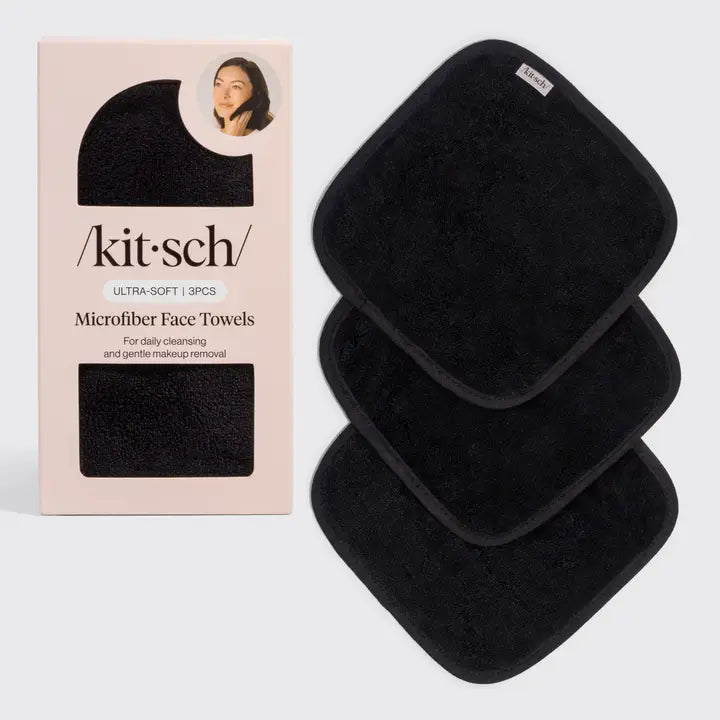 Microfiber Face Towels 3pc Set - Black