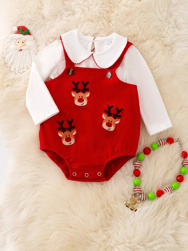 Deer Embroidery Baby Onesie