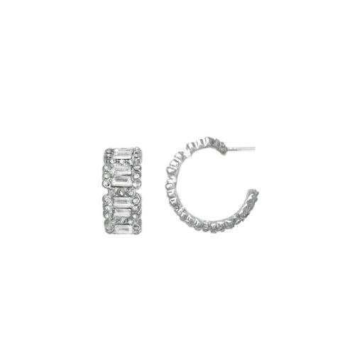 Silver Baguette Rhinestone .5" Hoop Earring