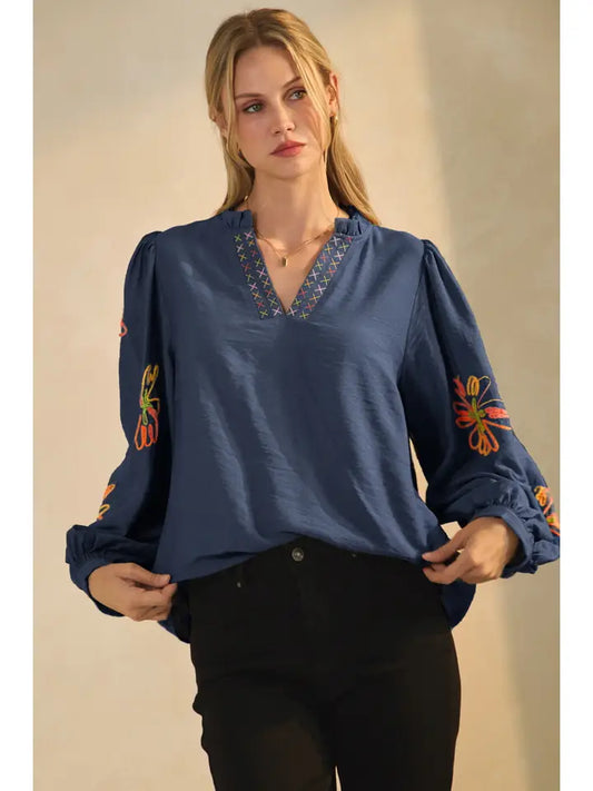 Navy Floral Blouse