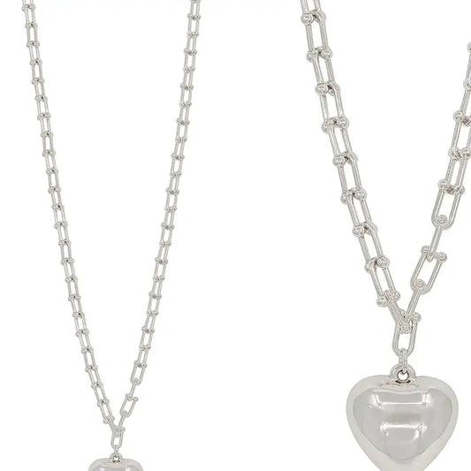 Water Resistant Silver 34" Chain Heart Drop Necklace