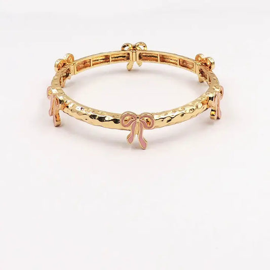 Gold and Pink Bow Bracelet