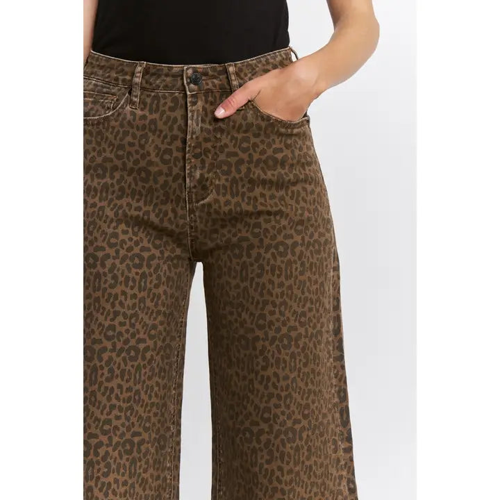 Super High Rise Wide Leg Leopard Jeans
