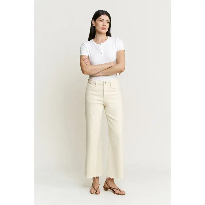 High Rise Crop Warm White Raw Hem