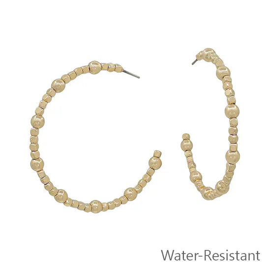 Water Resistant Gold Square Beaded Earrings