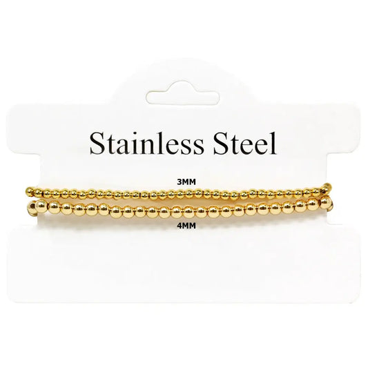 Waterproof Stainless-Steel 3mm & 4mm Beaded Stretch Bracelets