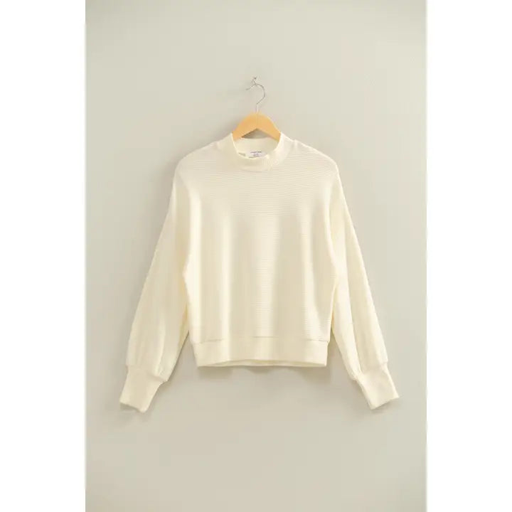 Cream Ribbed Balloon Sleeve Top