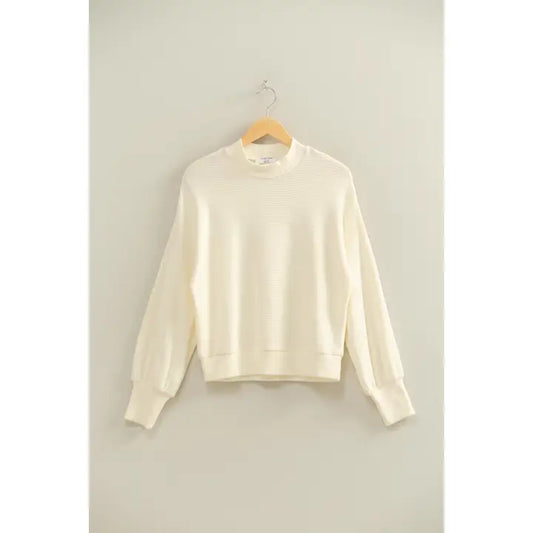 Cream Ribbed Balloon Sleeve Top