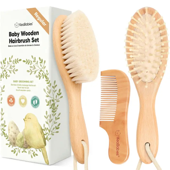 Baby Hairbrush and Comb Set - Walnut
