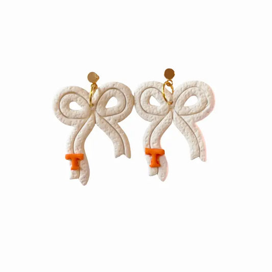 White and Orange Bow Earrings