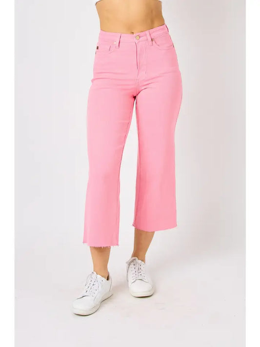 Judy Bue Pink Garment Dyed Tummy Control Wide Leg Jeans