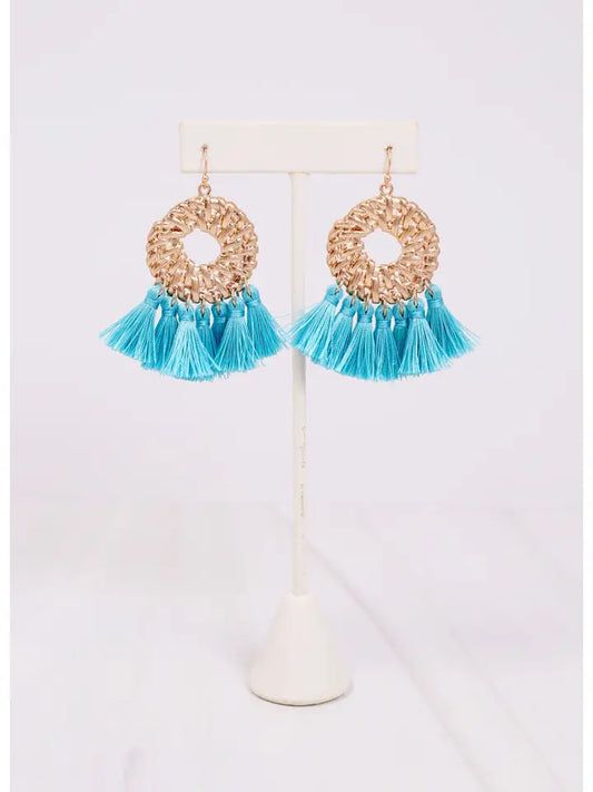 Caroline Hill Blue Cheshire Tassel Drop Earrings